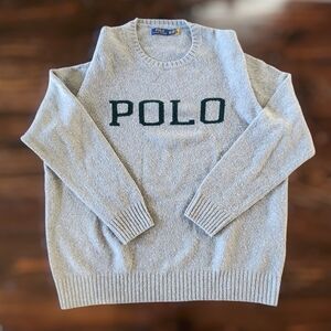 POLO by Ralph Lauren Gray Crewneck Sweater w Green Logo, Sz 3XL